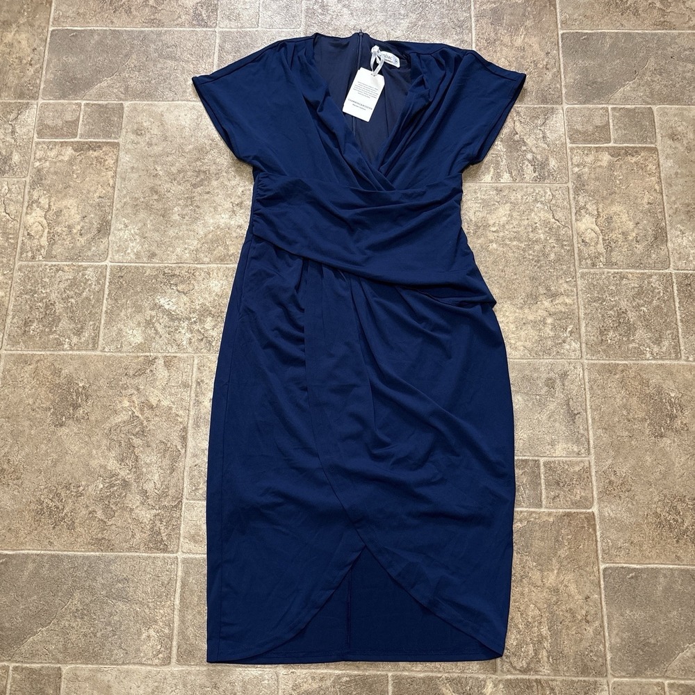 Jasambac Professional Bodycon Wrap Dress M Navy Blue Hot Teacher Librarian Work